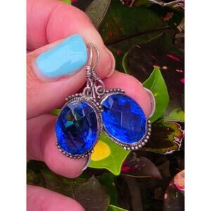 Vintage Faceted Blue Tanzanite Sterling Silver Dangle French Wire Earrings